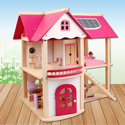 Naturalne 37,5 cm Diy drewniane meble do domku dla lalek Drewniane meble do domu z zabawkami