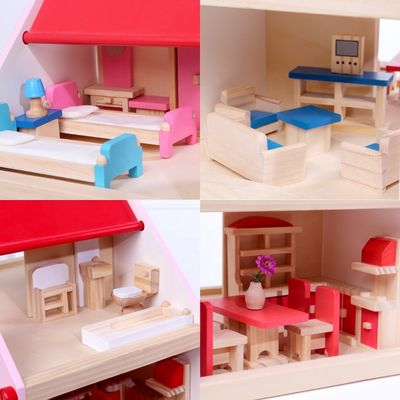 Mansion 38cm drewniany domek dla lalek zabawki meble kolorowe