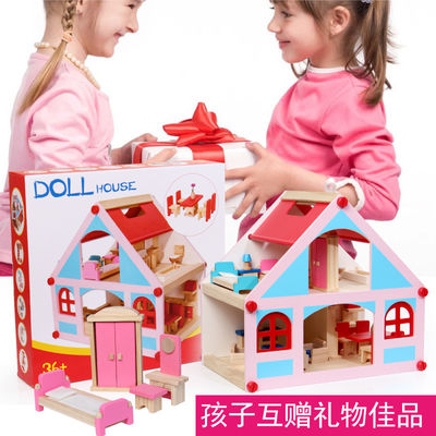 Mansion 38cm drewniany domek dla lalek zabawki meble kolorowe