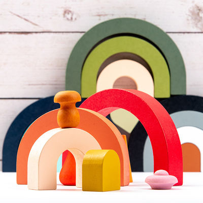 3D Budynek Jenga Drewniany Tęczowy Stacker Drewniany Tęczowy Pastel