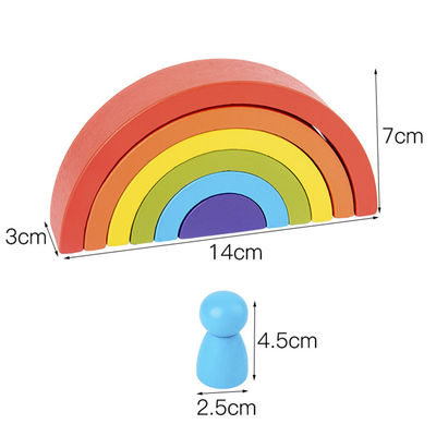 Siedem kolorów 13,5 cm Drewniane Rainbow Stacker Toy Jengle Arched