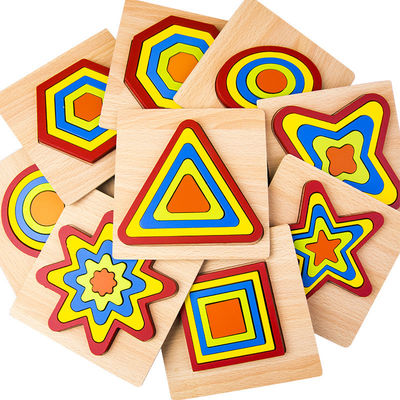 DIY 1cm geometryczny drewniany klocek Puzzle zabawki Jigsaw Baby