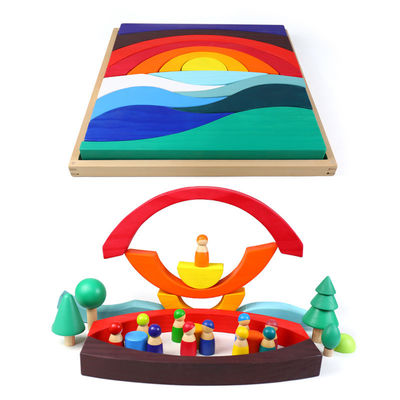 Baby 3cm Sky Cloud Large Rainbow Stacker Duże drewniane klocki dla małych dzieci