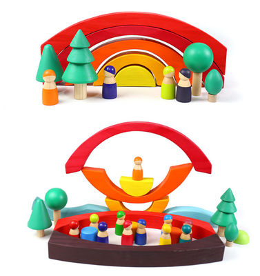 Baby 3cm Sky Cloud Large Rainbow Stacker Duże drewniane klocki dla małych dzieci