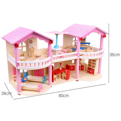 24cm różowy mini drewniany domek dla lalek zabawki tradycyjne kolorowe
