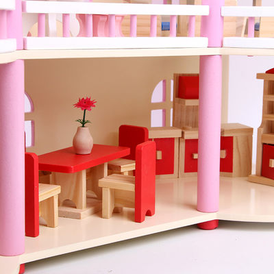 24cm różowy mini drewniany domek dla lalek zabawki tradycyjne kolorowe
