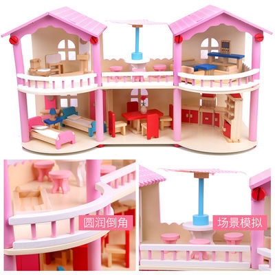 24cm różowy mini drewniany domek dla lalek zabawki tradycyjne kolorowe
