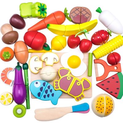 Kolorowy drewniany zestaw do krojenia owoców 19 cm Toy Kid Education
