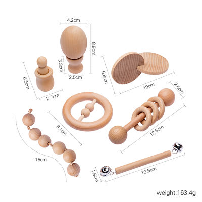 Graphic Rattles 7Pc Drewniany gryzak na drewniany gryzak dla dziecka