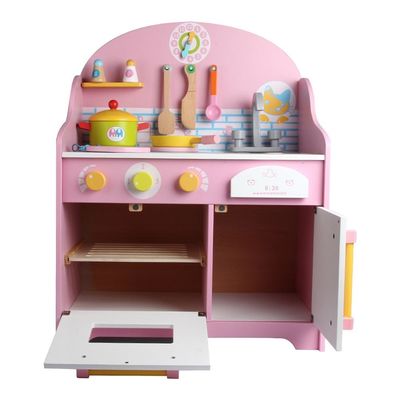 Naczynia 30cm Różowy drewniany domek do zabawy z blatem kuchennym