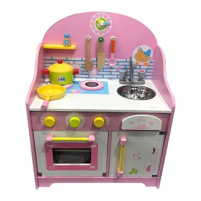 Naczynia 30cm Różowy drewniany domek do zabawy z blatem kuchennym