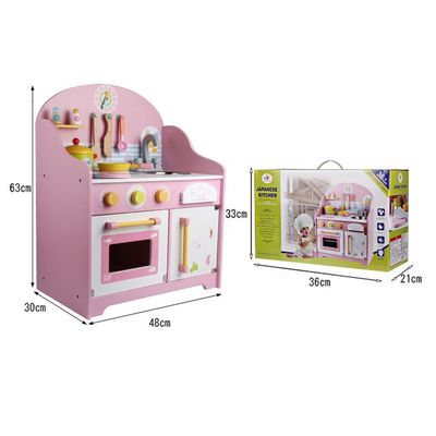 Naczynia 30cm Różowy drewniany domek do zabawy z blatem kuchennym