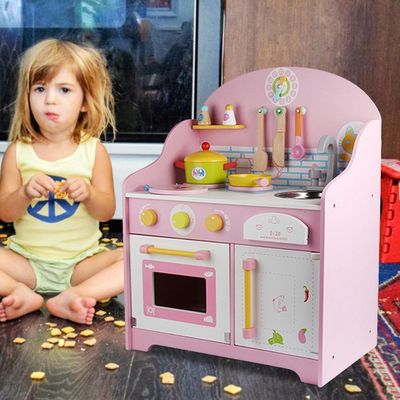 Naczynia 30cm Różowy drewniany domek do zabawy z blatem kuchennym