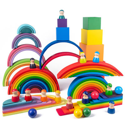 30cm sosnowe drewniane klocki zabawki Rainbow Building Blocks Tower Toys