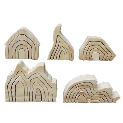 Ins Wavy Wooden Block Puzzle Toys Drewniane tęczowe klocki Coral Grimm
