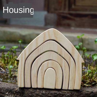 Ins Wavy Wooden Block Puzzle Toys Drewniane tęczowe klocki Coral Grimm