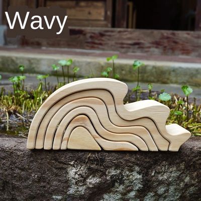 Ins Wavy Wooden Block Puzzle Toys Drewniane tęczowe klocki Coral Grimm