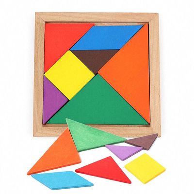 Kwadratowe 11cm Drewniane zabawki Montessori dla dzieci 7-częściowe puzzle