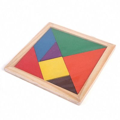 Kwadratowe 11cm Drewniane zabawki Montessori dla dzieci 7-częściowe puzzle