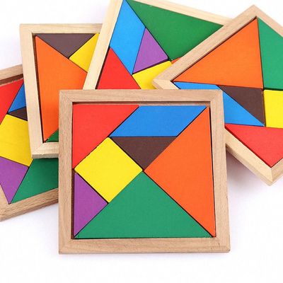 Kwadratowe 11cm Drewniane zabawki Montessori dla dzieci 7-częściowe puzzle