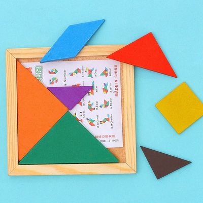 Kwadratowe 11cm Drewniane zabawki Montessori dla dzieci 7-częściowe puzzle