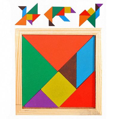 Kwadratowe 11cm Drewniane zabawki Montessori dla dzieci 7-częściowe puzzle