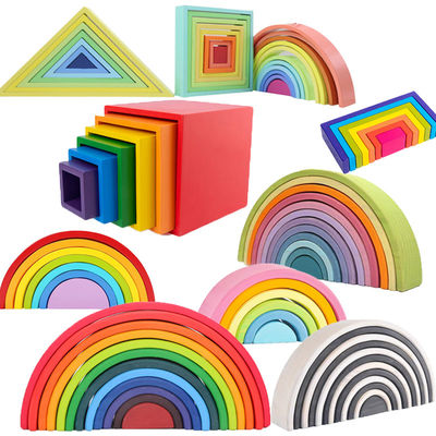 Brązowe 18cm Rainbow Drewniane klocki konstrukcyjne Zabawka kreatywna edukacyjna