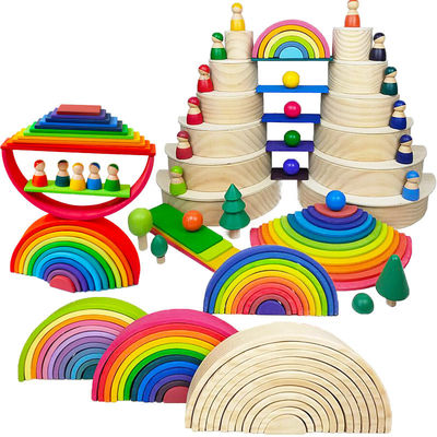 Brązowe 18cm Rainbow Drewniane klocki konstrukcyjne Zabawka kreatywna edukacyjna