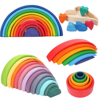 Brązowe 18cm Rainbow Drewniane klocki konstrukcyjne Zabawka kreatywna edukacyjna