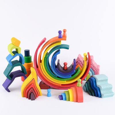 Baby 15cm Bridge Drewniane klocki do budowania zabawki Nesting Rainbow Block Set