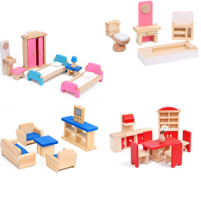Klasyczne 26 CM drewniane meble do domu dla lalek Diy miniaturowe akcesoria do domku dla lalek