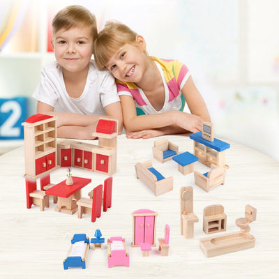 Klasyczne 26 CM drewniane meble do domu dla lalek Diy miniaturowe akcesoria do domku dla lalek