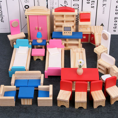 Klasyczne 26 CM drewniane meble do domu dla lalek Diy miniaturowe akcesoria do domku dla lalek