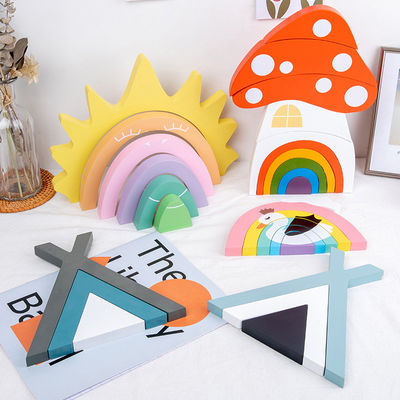 Nietoksyczne 22cm Rainbow Stacker Wood Montessori Creative Wood Toys