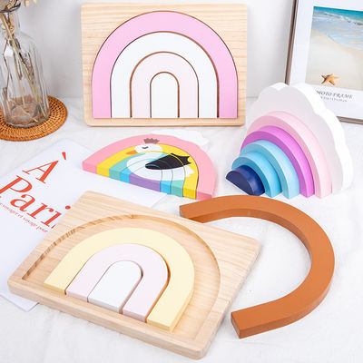 Nietoksyczne 22cm Rainbow Stacker Wood Montessori Creative Wood Toys