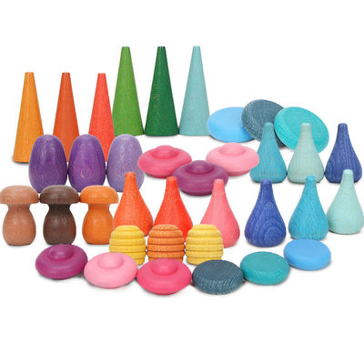 Szyszki 4cm Drewniane Rainbow Stacker Drewniane Grzyby Puzzle