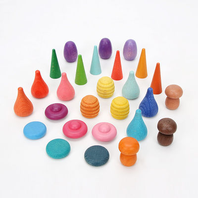 Szyszki 4cm Drewniane Rainbow Stacker Drewniane Grzyby Puzzle