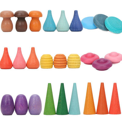 Szyszki 4cm Drewniane Rainbow Stacker Drewniane Grzyby Puzzle