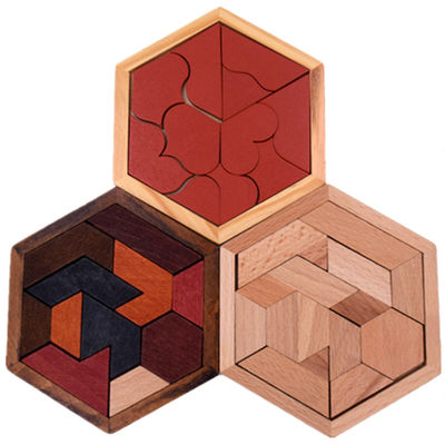 Sześciokątne drewniane puzzle Montessori dla dzieci