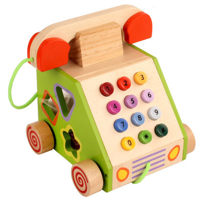 Geometryczny kształt Drewniany telefon stacjonarny do rozwoju poznawczego
