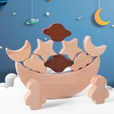 Montessori zabawki edukacyjne dla dzieci drewniane klocki gwiazdy księżyc ułożone bloki drewniane zabawki Diy Baby Balance Training Cons