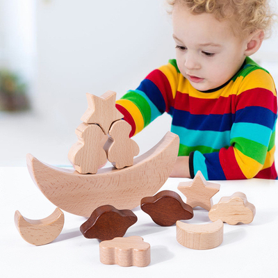 Montessori zabawki edukacyjne dla dzieci drewniane klocki gwiazdy księżyc ułożone bloki drewniane zabawki Diy Baby Balance Training Cons