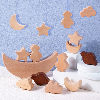 Montessori zabawki edukacyjne dla dzieci drewniane klocki gwiazdy księżyc ułożone bloki drewniane zabawki Diy Baby Balance Training Cons