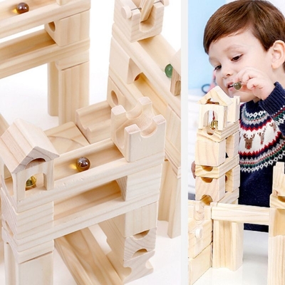 60 sztuk Drewniany Marmurowy Tor Montaż Klocki Piłka Puzzle Dzieci Zabawki Edukacyjne Dla Dzieci Prezent