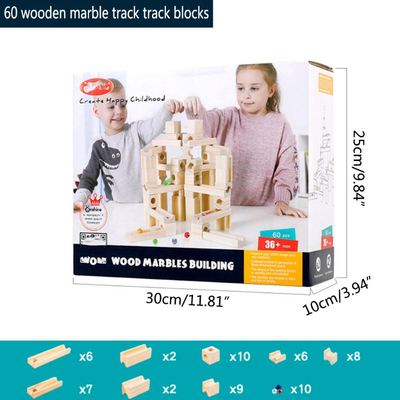 60 sztuk Drewniany Marmurowy Tor Montaż Klocki Piłka Puzzle Dzieci Zabawki Edukacyjne Dla Dzieci Prezent