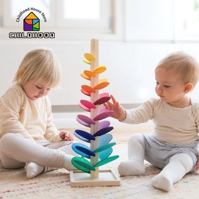 Montessori Baby drewniany płatek drzewo klocki zabawki dla dzieci tęczowa piłka piłka Run Track zabawka edukacyjna dla dzieci Gi