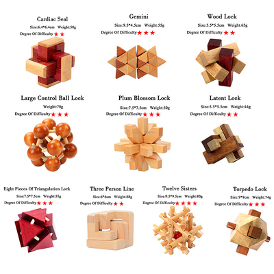 Drewniany zestaw puzzli Kong Ming Luban Lock IQ gra logiczna dla dorosłych dzieci zabójca czasu łamigłówka 3 poziomy stopni gra zabawka