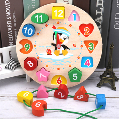 Kolorowe drewniane cyfrowy zegar z koralikami Montessori zwierząt koraliki edukacyjne puzzle gadżety pasujące zabawki zegar Kid