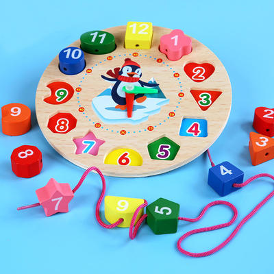Kolorowe drewniane cyfrowy zegar z koralikami Montessori zwierząt koraliki edukacyjne puzzle gadżety pasujące zabawki zegar Kid