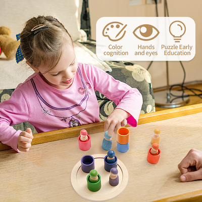 Montessori Edukacyjna drewniana gra logiczna z tęczowymi blokami dla dzieci